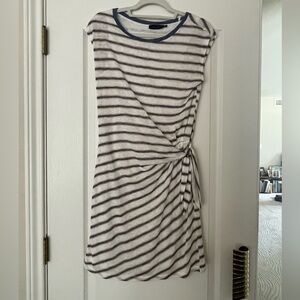 Silver Jeans Co. white tshirt  dress with navy blue and tan stripes . Size small